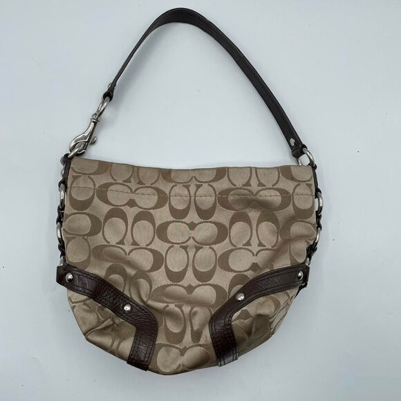 Coach Brown & Tan Upholstered Logo Mini Bag Baguette Purse Y2K Vintage Shoulder - Picture 1 of 8